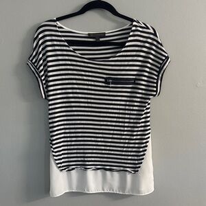 Outback Red Black and White Striped Short Sleeve Top